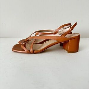 NEW Stuart Weitzman Oasis 50 Elegant Block Heel Tan Leather Women's Heels, Sz 9